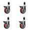 Service Caster 5'' Red Poly Swivel 1-1/2'' Expanding Stem Caster Set with Brake, 4PK SCC-EX20S514-PPUB-RED-PLB-112-4 - alternate 1